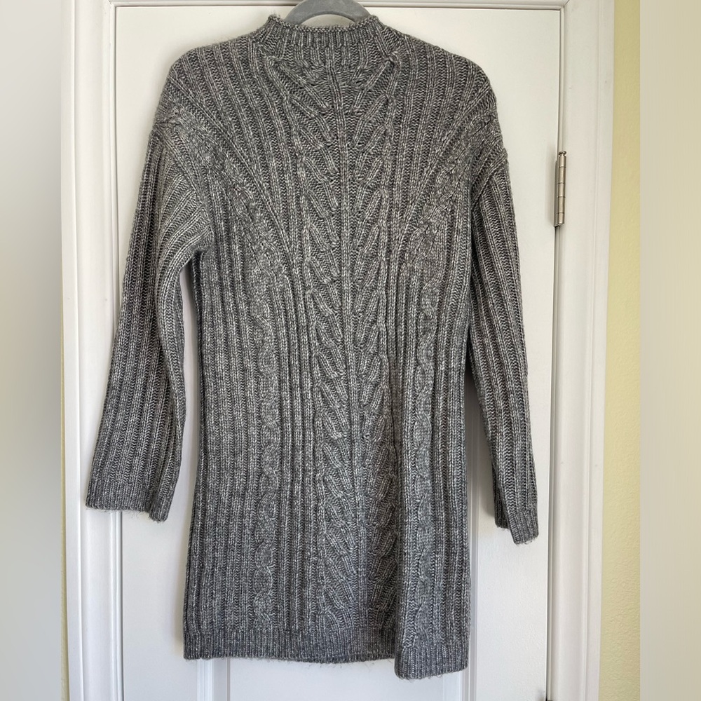 NWT Express Casual Cable Knit Mock Neck Long Sleeve Mini Gray Sweater Dress XS